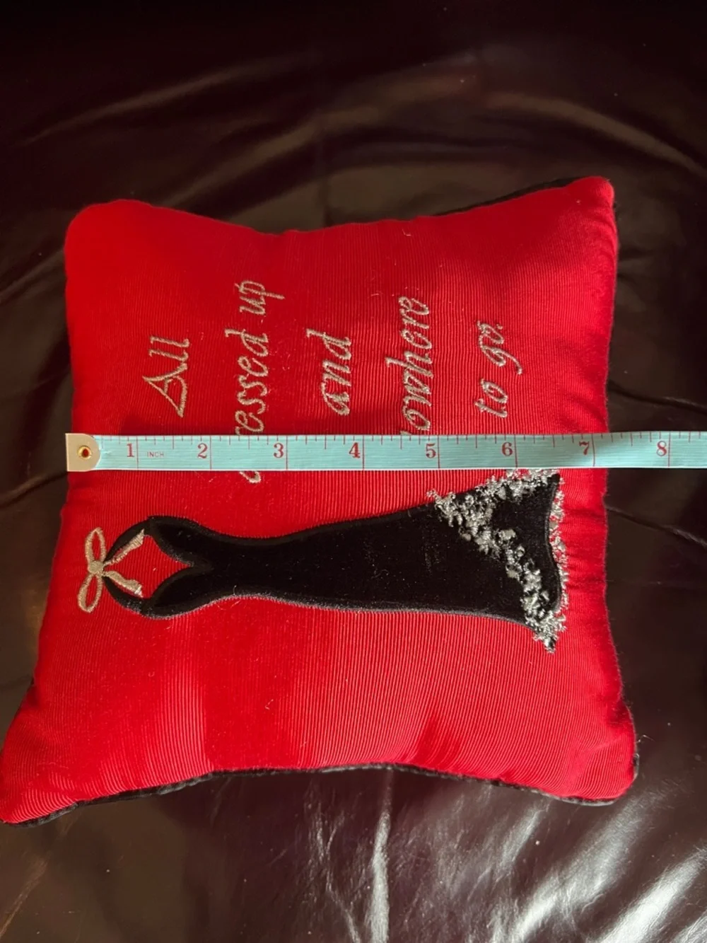 All Dressed Up and Nowhere To Go Small Red Shimmery Throw Accent Pillow
